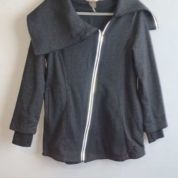 Calia Grey Wide Collar Longline Asymmetrical Zip Up Sweatshirt Fleece Jacket M - Picture 3 of 11